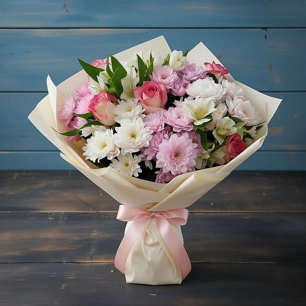 Букет цветов из: Хризантемы, Альстромерии и Розы в Слободе